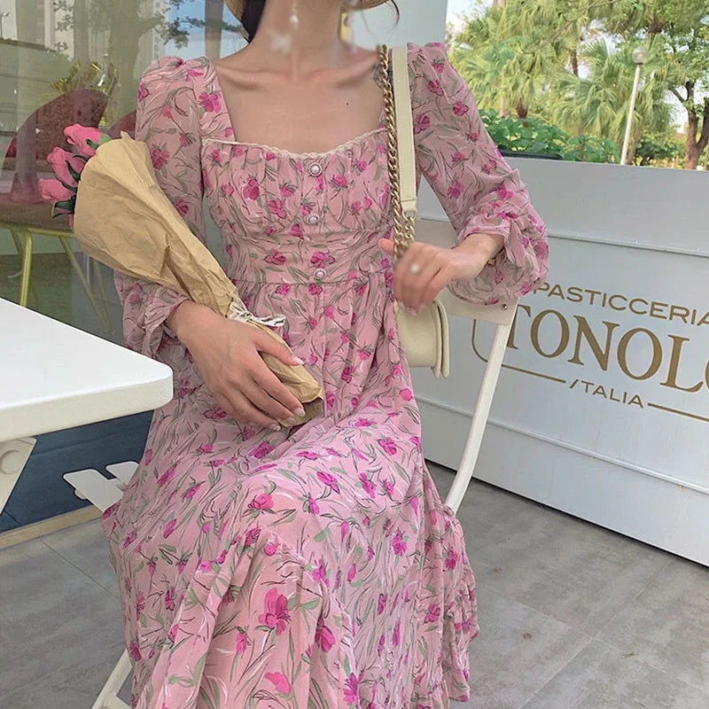 Floral Printed Cottagecore Fall Women's Long Sleeve Dress - Image 4