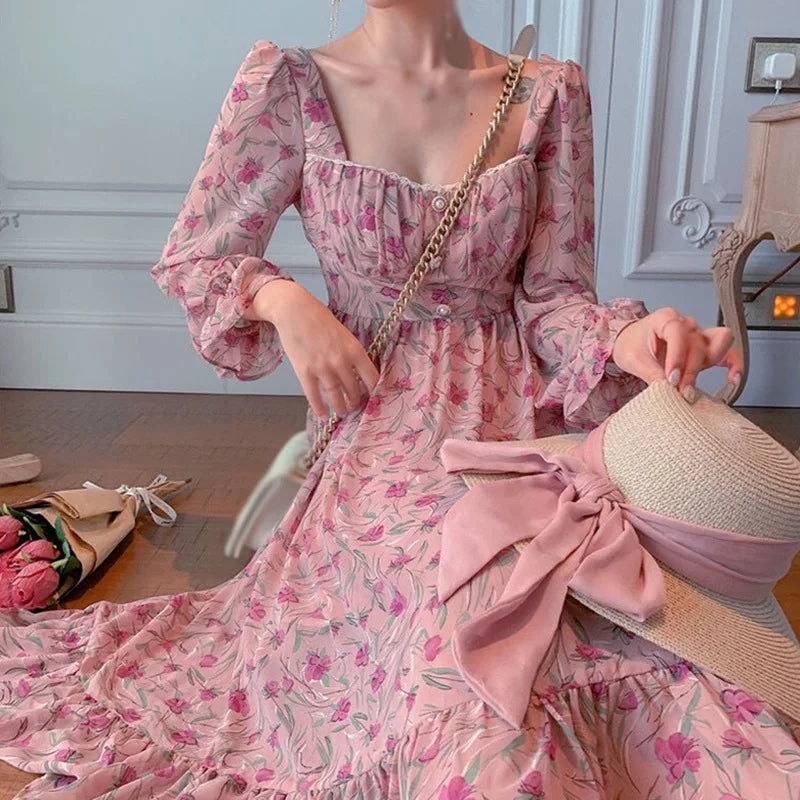 Floral Printed Cottagecore Fall Women's Long Sleeve Dress - Image 2