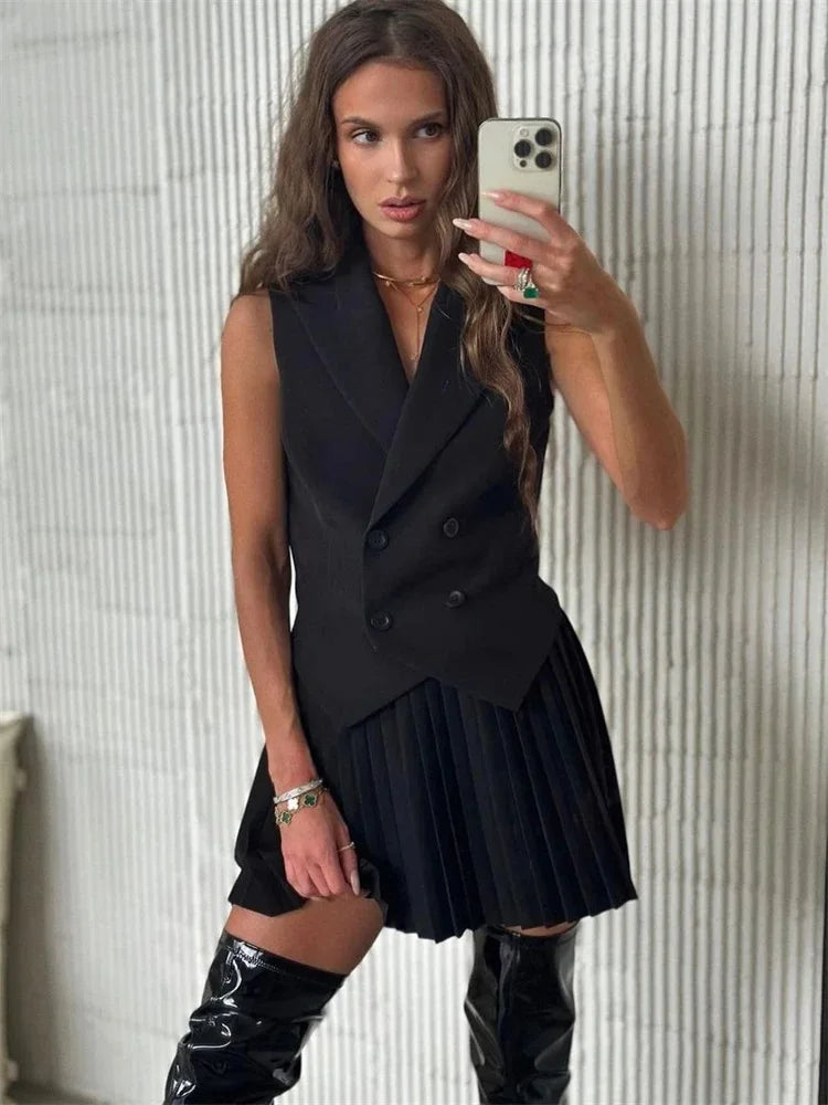 Stylish Turn Collar Crop Top and Mini Skirt Sets for Women - Image 6