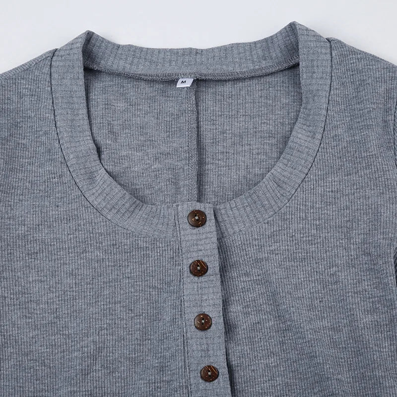 Black knit jumpsuit with button-up, long sleeve for women - Image 8