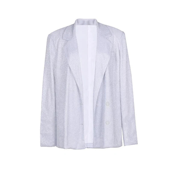 Women's Shining Double Layer Long Blazer for Casual Outwear - Image 2