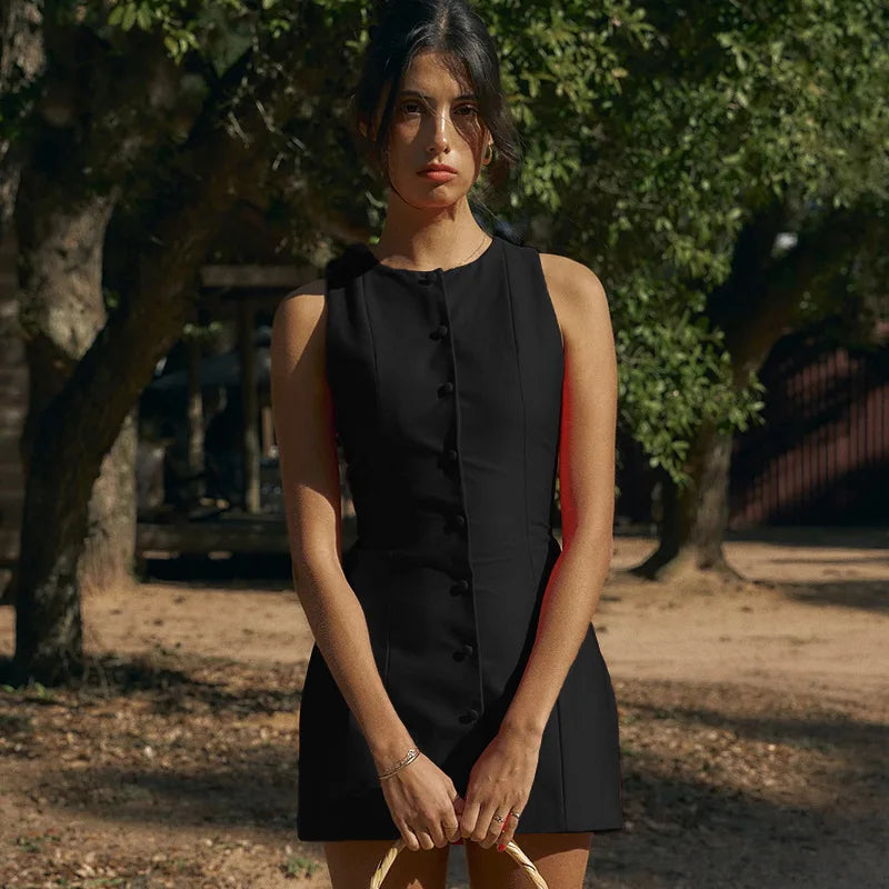 Red Black Button Up Sleeveless Mini Dress - Summer Fashion - Image 6