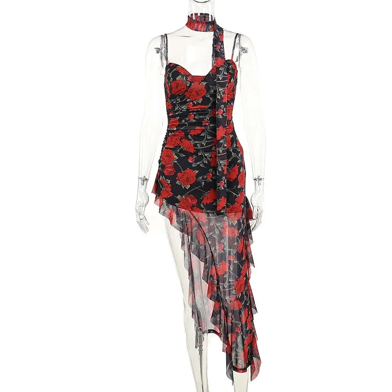 Floral Ruffle Edge Split Skirt Dress for Women - Image 4