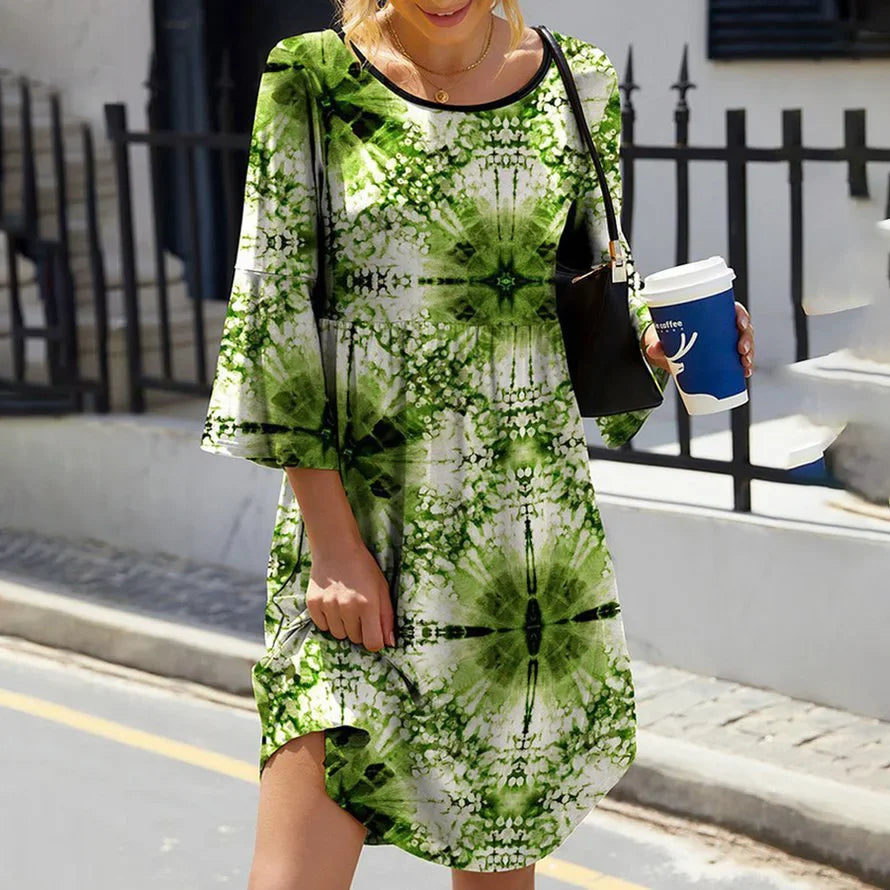 Stylish Round Neck Printed Dress for Women - Image 2