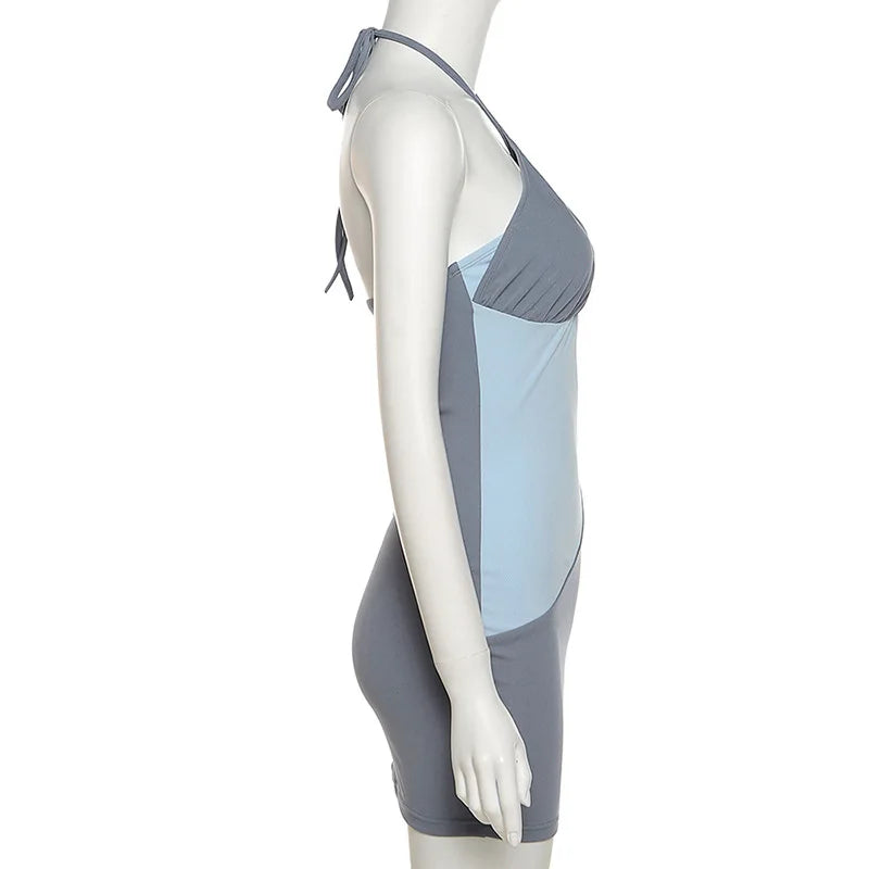 High waist fashion contrast color halter neck dress for women - Image 2