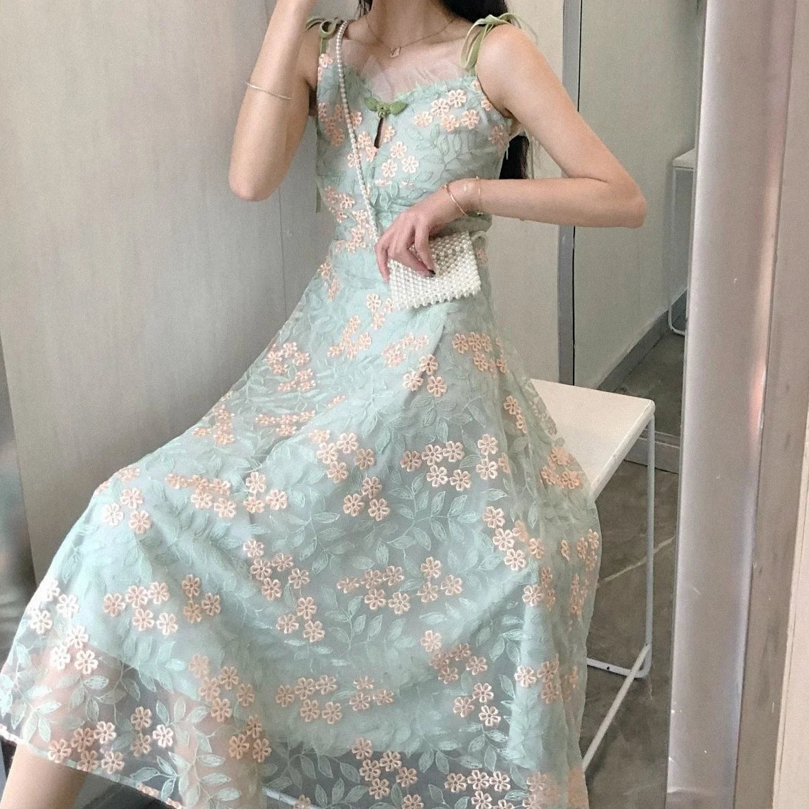 Summer Women's Matcha Green Sweet Fairy High Waist Dress - Image 5
