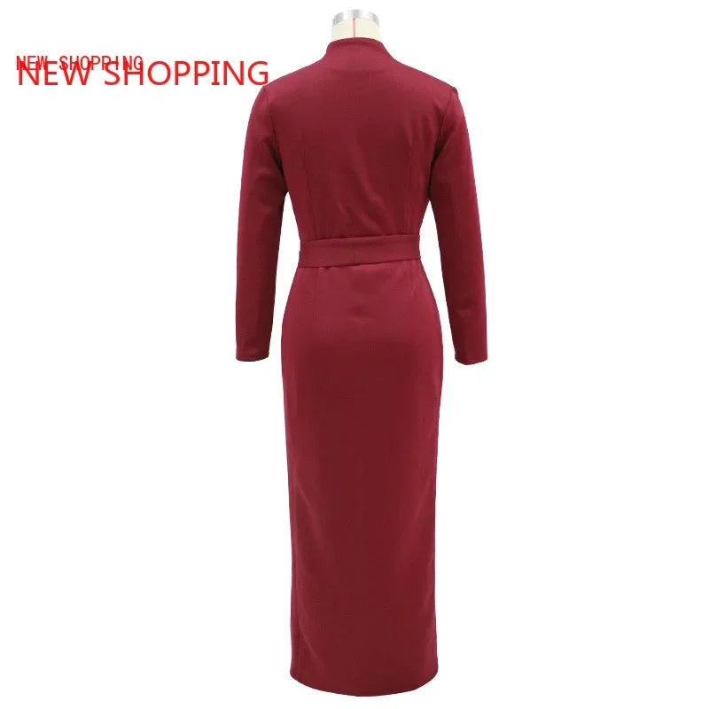 V-Neck Split Maxi Dress for Women - Red/Black - Image 8