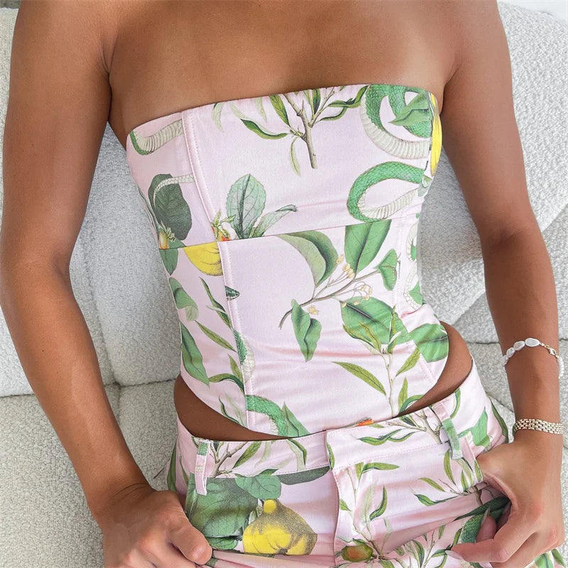 Women's Aesthetic Print Tube Corset Top Strapless Boat Neck - Image 10