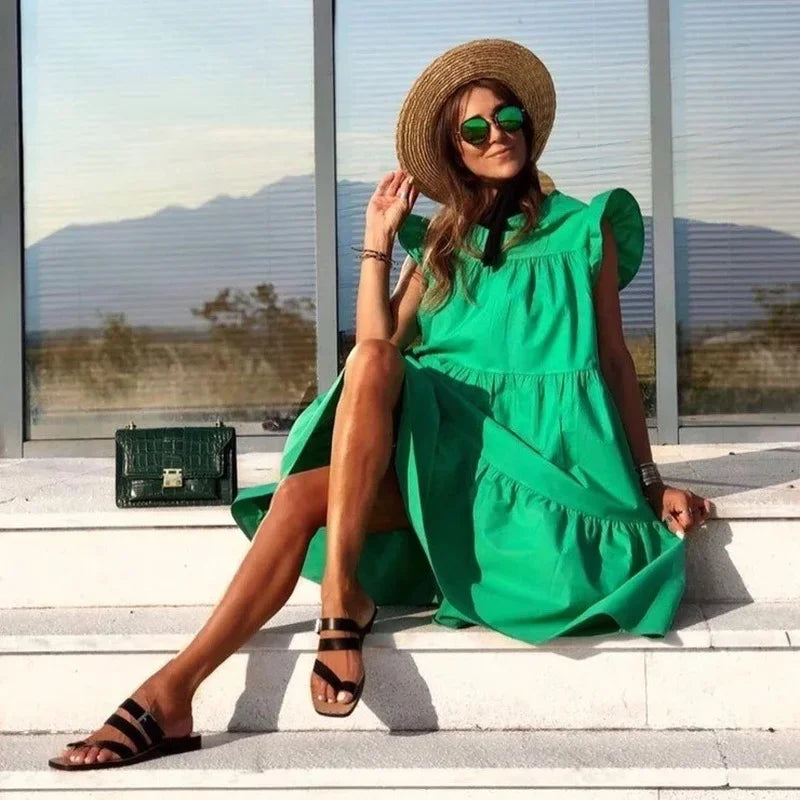 Summer Casual Loose Fit Party Dress with Ruffled A-Line - Image 4
