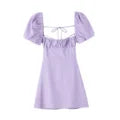 Trendy White Linen Blend Bodycon Dress with Puff Sleeves - Image 11