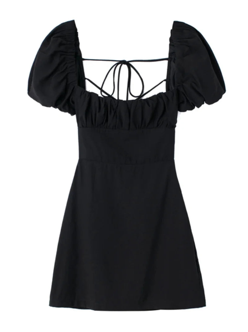 Trendy White Linen Blend Bodycon Dress with Puff Sleeves - Image 7