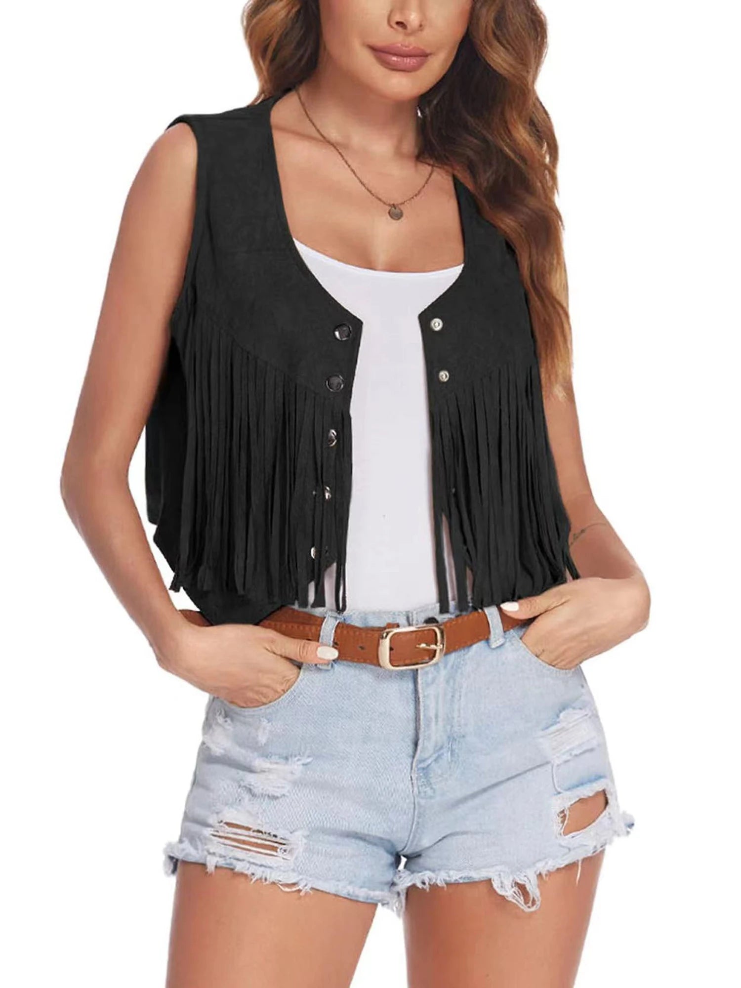 Women's Fringe Suede Tassel Waistcoat Sleeveless Jacket for Punk Rock - Image 4