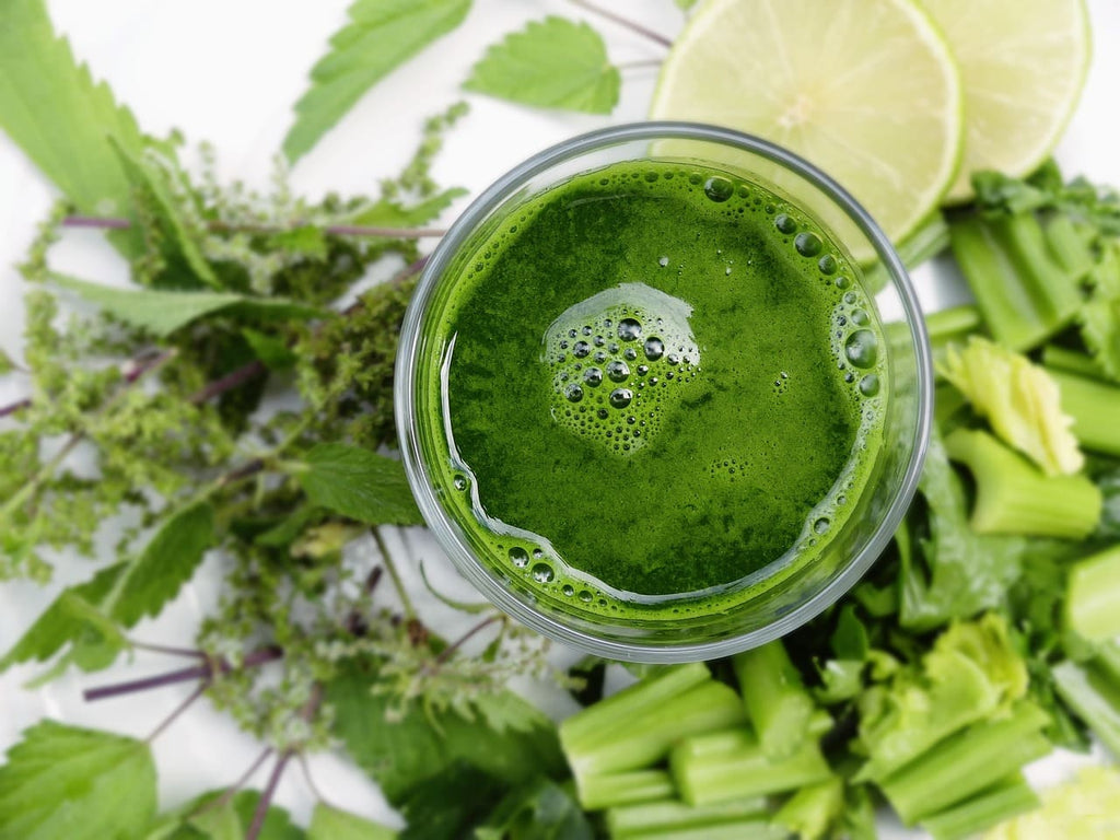 Grüner Smoothie zum Körper entwässern und entgiften mit grünem Gemüse