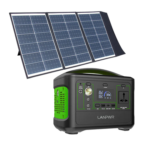 LANPWR 600W Portable Power Station with 100W Foldable Portable Solar Panels