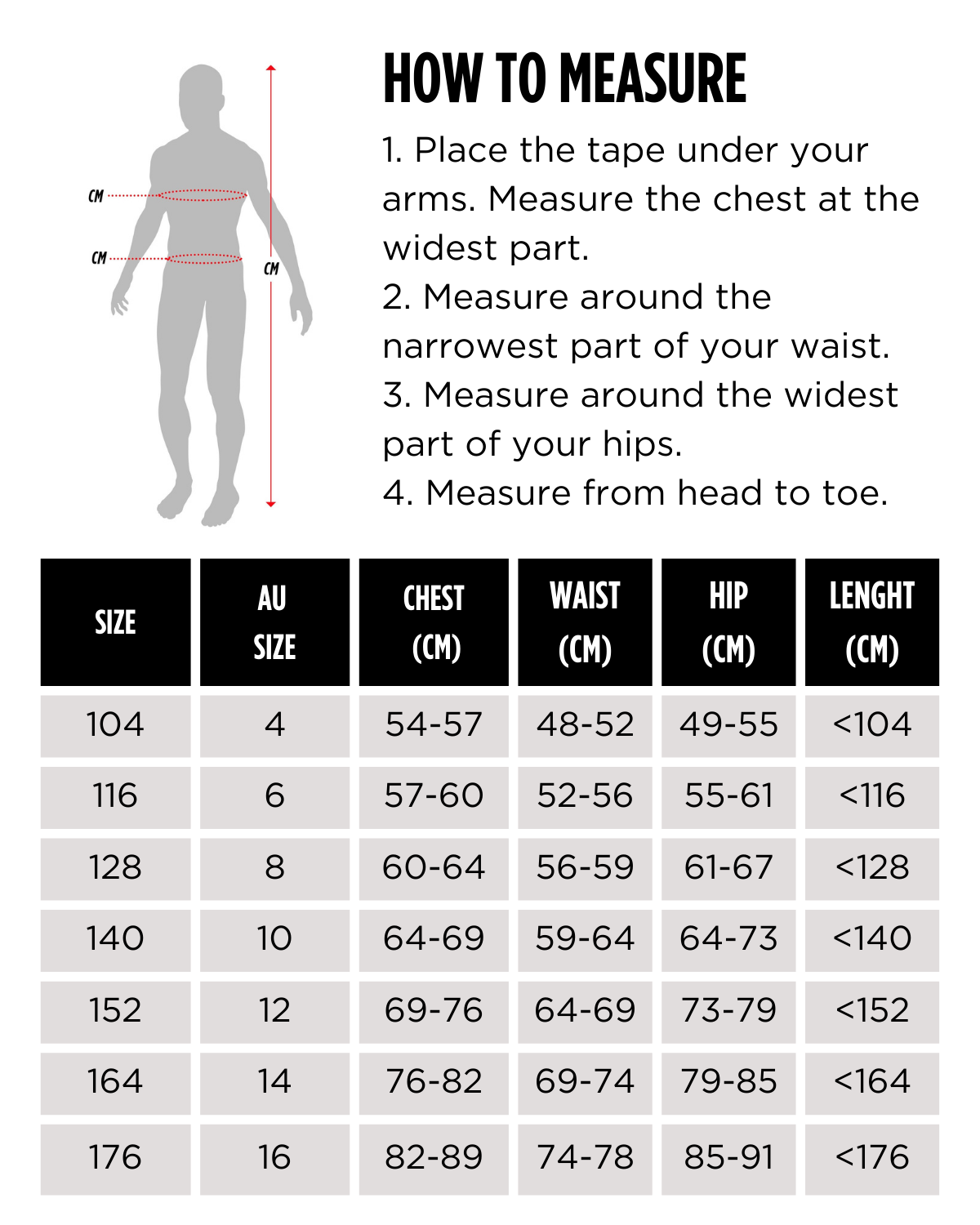 Kids Wetsuits Size Chart | Jobe Sports Australia