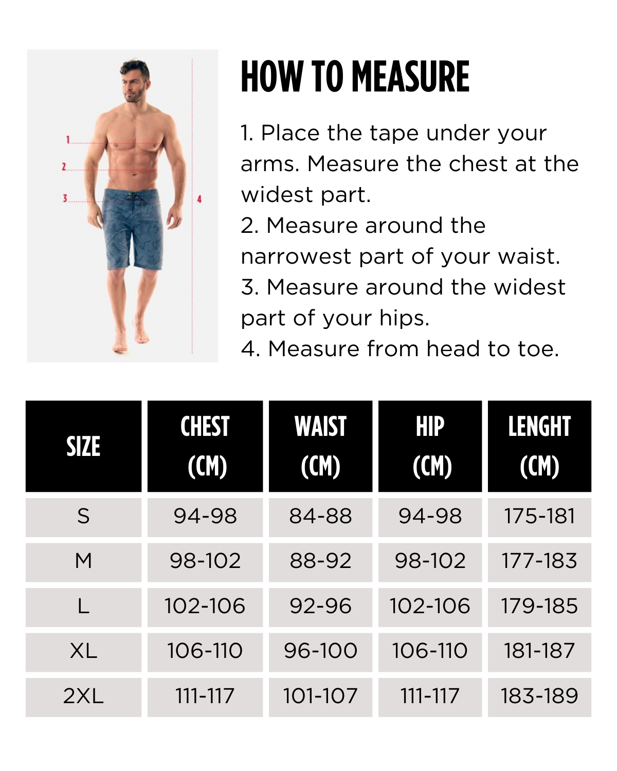 Men Wetsuits Size Chart | Jobe Sports Australia