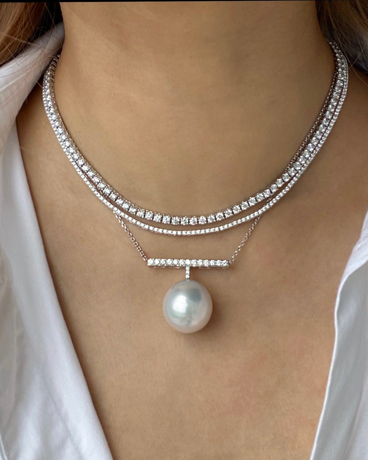 18K South sea pearl necklace with dia