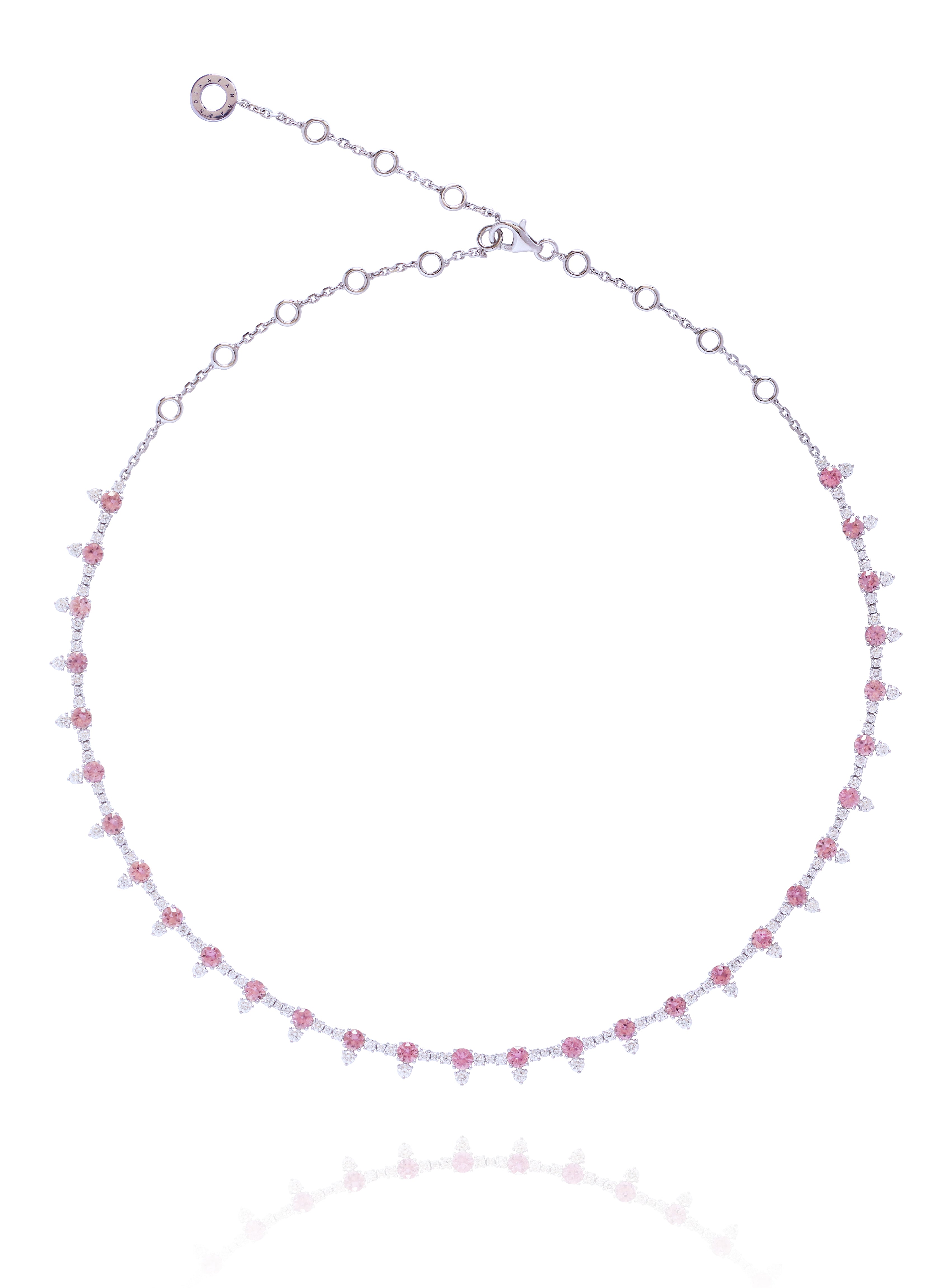 1ct GIA Pear Diamond on Pink Sapphires Medium Line Necklace in 18K Ros