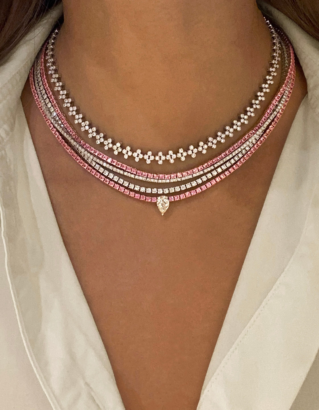 Rose Gold Pink Sapphire and Diamond Necklace