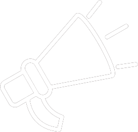 Outlined megaphone icon with sound lines.