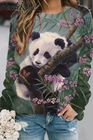 Pandas In The Forest Print Sweatshirt - peakrose - Red Panda Sweatshirt