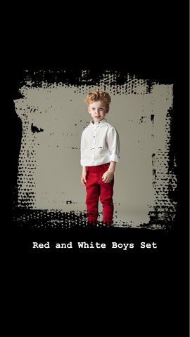 boy wearing red pants and white shirt