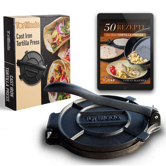 10 Inch Cast Iron Tortilla Press and 10 Inches Ceramic Tortilla Warmer by  StarBlue with FREE Recipes ebook