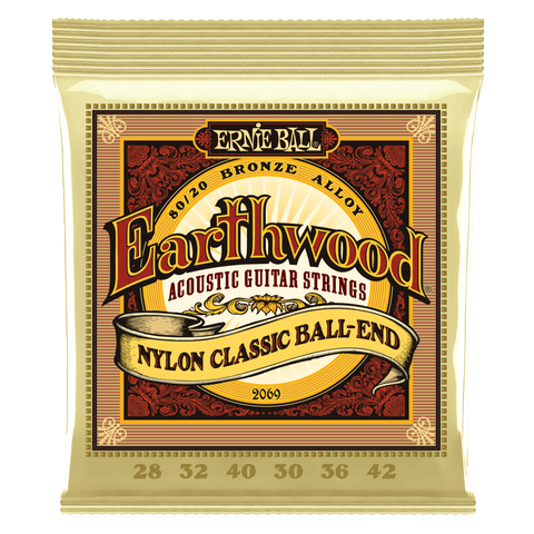 Dây Đàn Guitar Acoustic Ernie Ball Folk Nylon Clear & Gold Ball-End 80/20 Bronze, 28-42