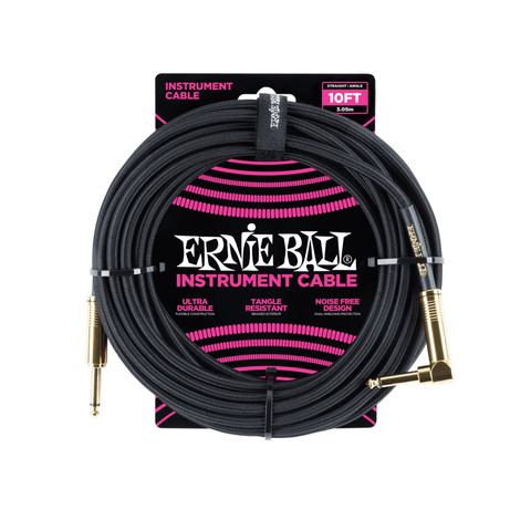 Dây Cáp Ernie Ball 10 Feet Braided Straight to Angle Instrument, Black