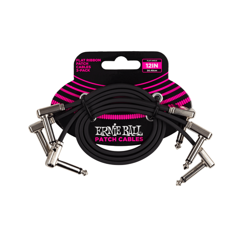 Ernie Ball 12Inch Flat Ribbon Patch Cable, 3-Pack, Black
