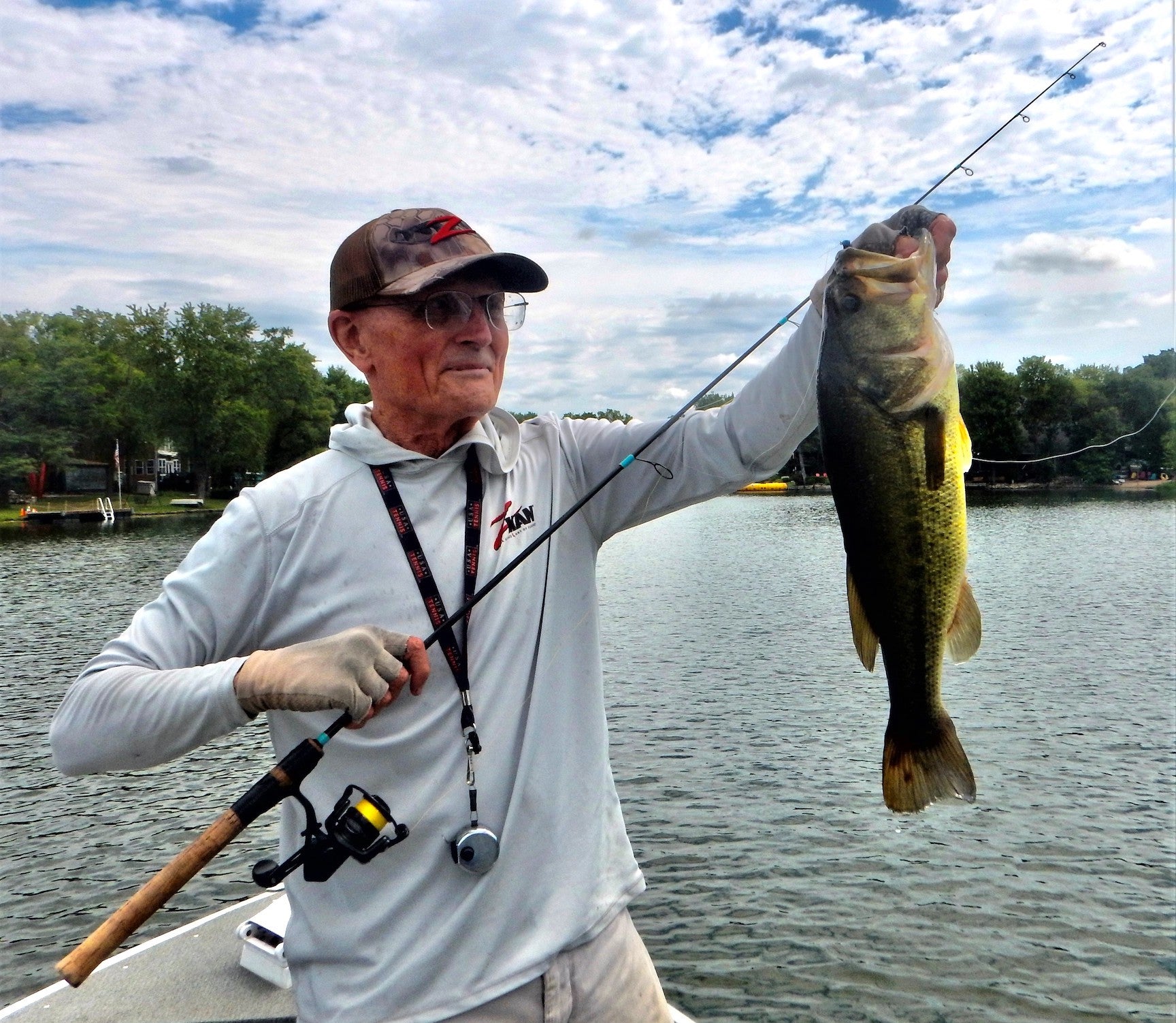Ned Kehde with a Large Mouth Bass caught using Drew's Ultimate Ned Rig rod