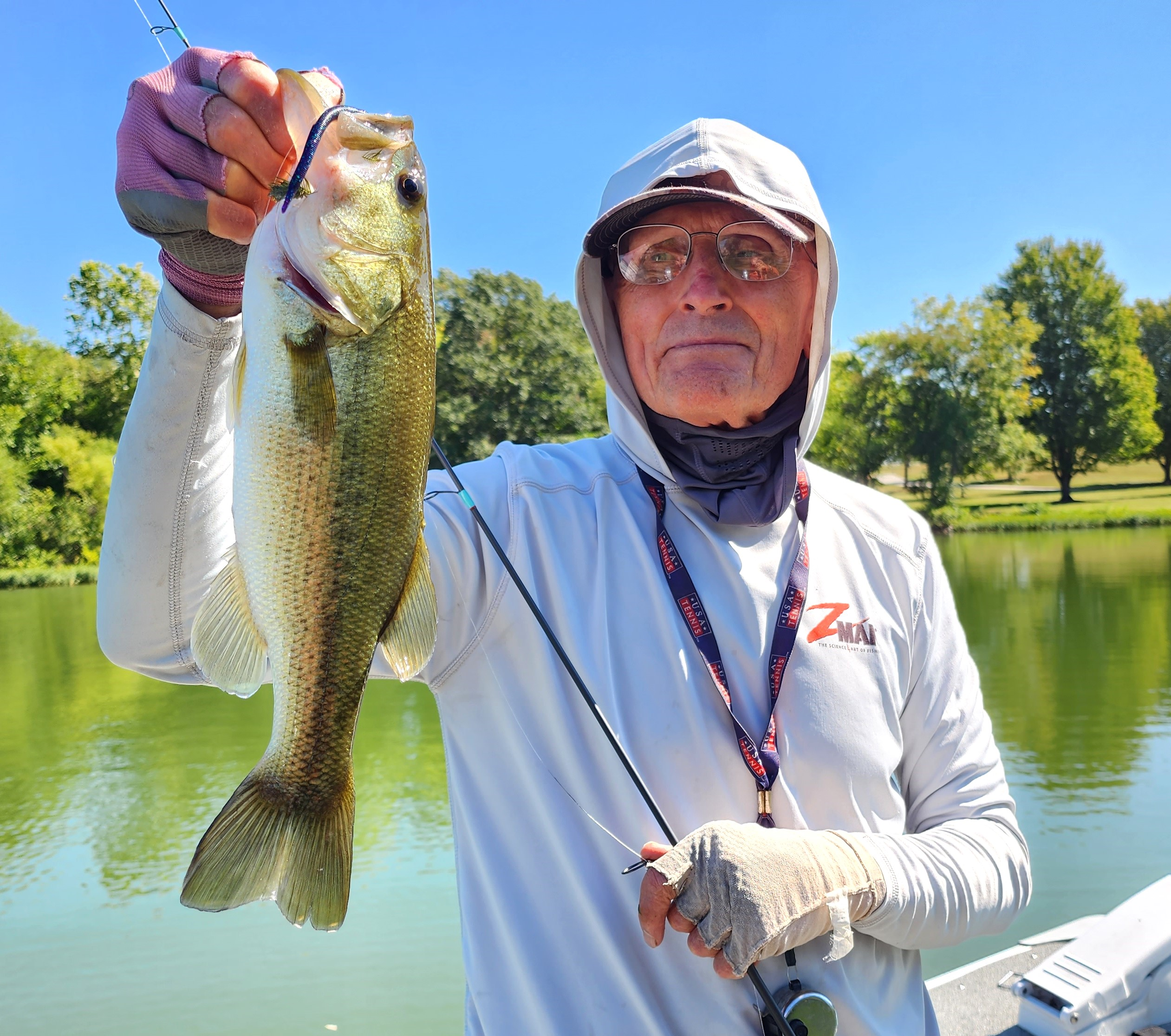 Ned Kehde with a Large Mouth Bass he caught