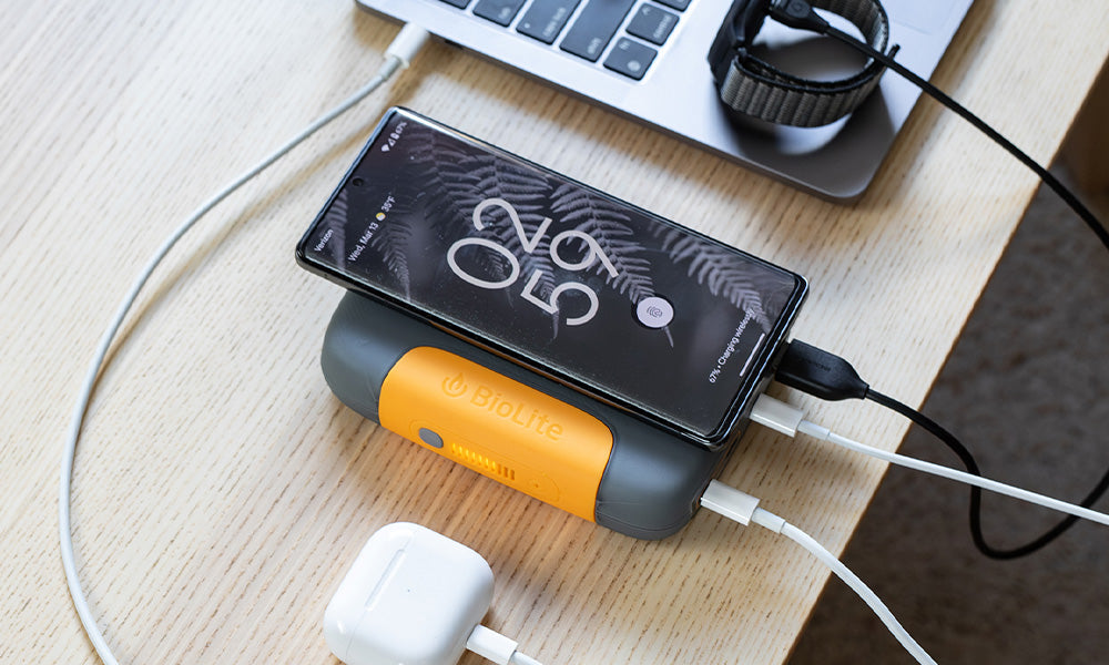 BioLite portable charger being used to power lots of devices.