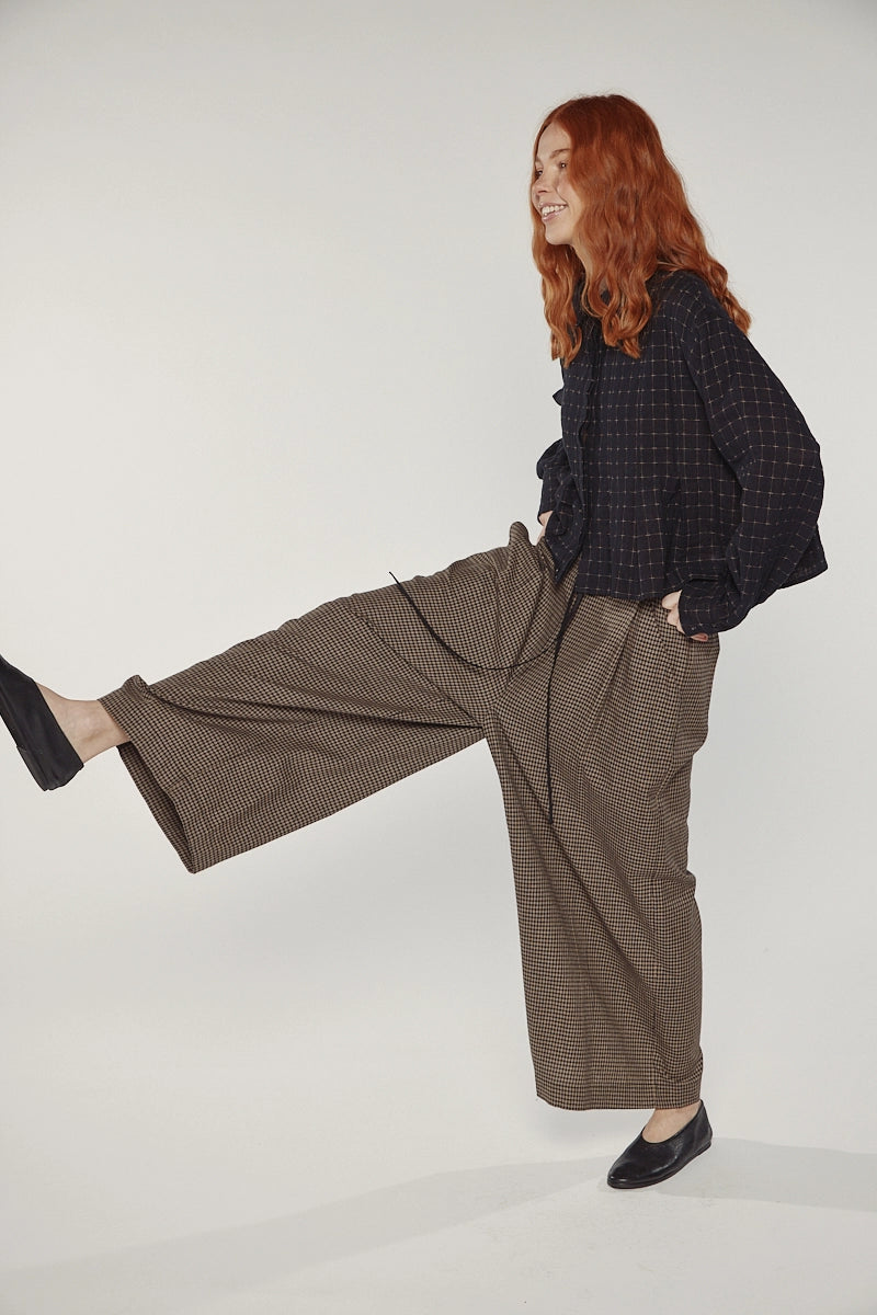 Wide Leg Straight Pants - Checkered