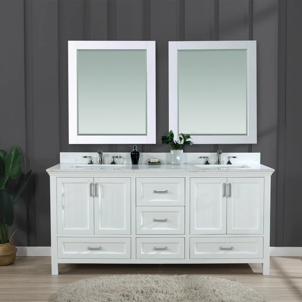 Altair Isla 72" Double Bathroom Vanity Set and Aosta White Composite Stone Countertop