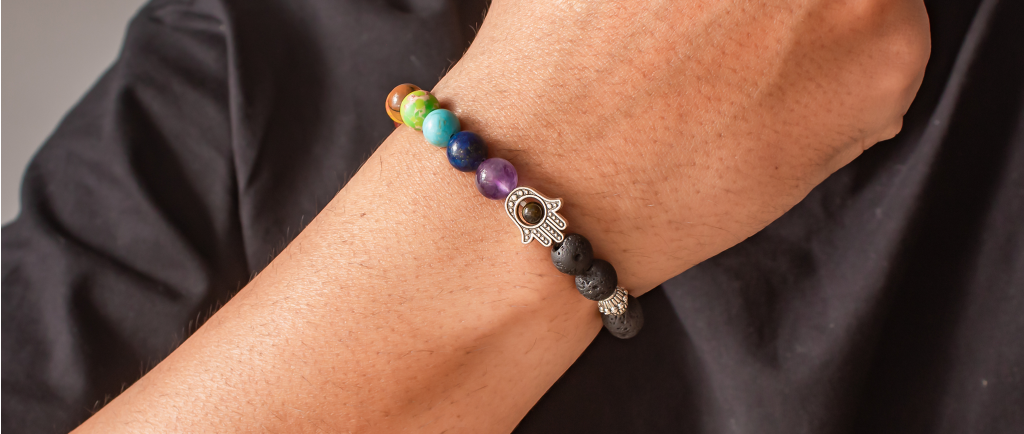 7 chakra lava stone hamasa bracelet