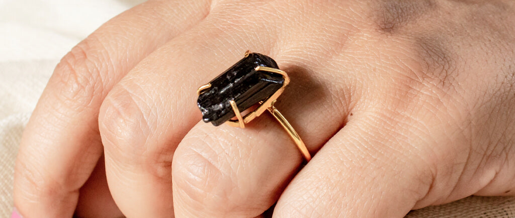 black tourmaline natural stone ring for her