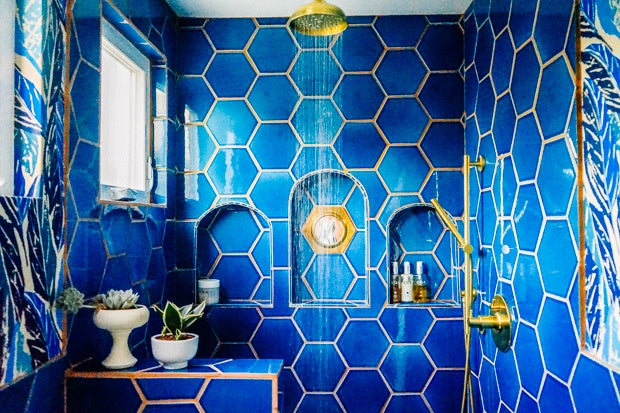 ocean blue hexagonal tiles