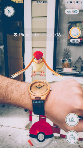 Pokemon Go Snap of Pidgeotto with Tree Hut Boyd Blue Bamboo Wood Watch