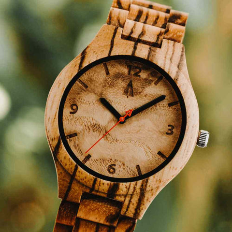 Wooden watch for him with zebrawood and olive ash 