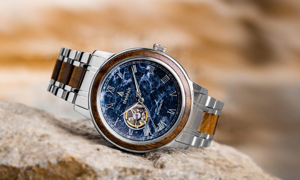 Atlas Walnut Blue Marble Watch