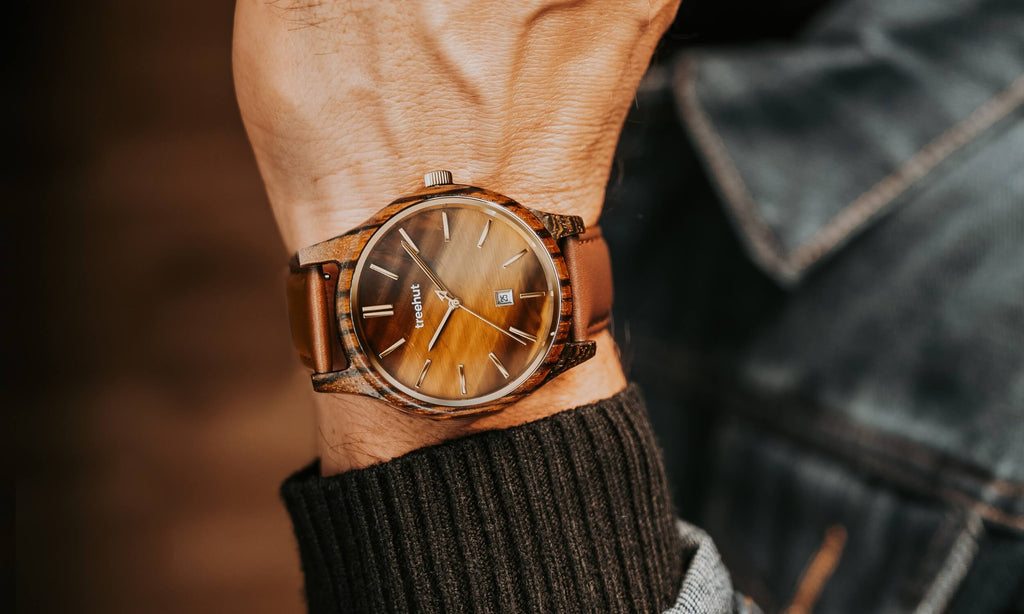 leather watch with marble dial