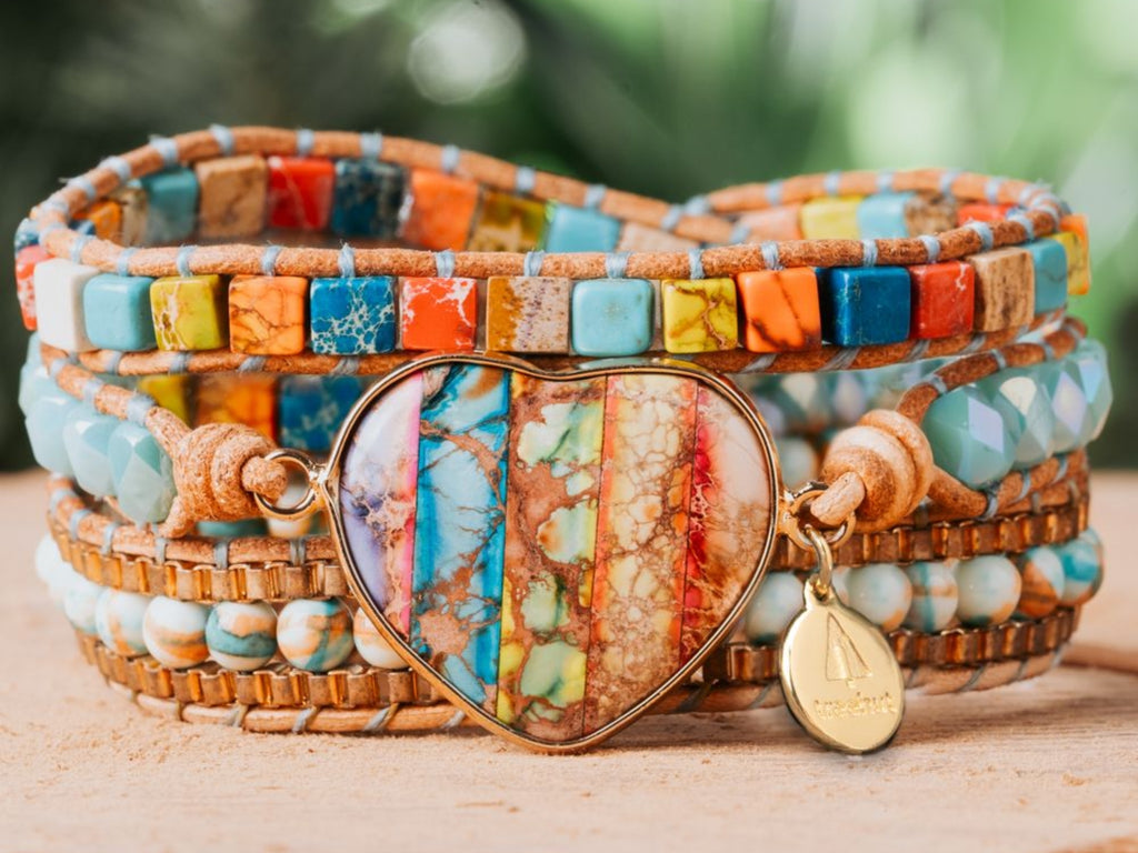 Rainbow Heart Jasper Triple Wrap Bracelet