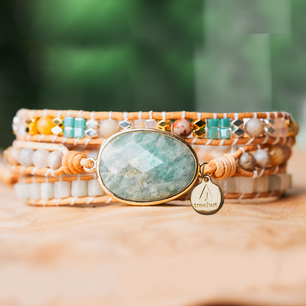 Amazonite Stone Triple Wrap Bracelet