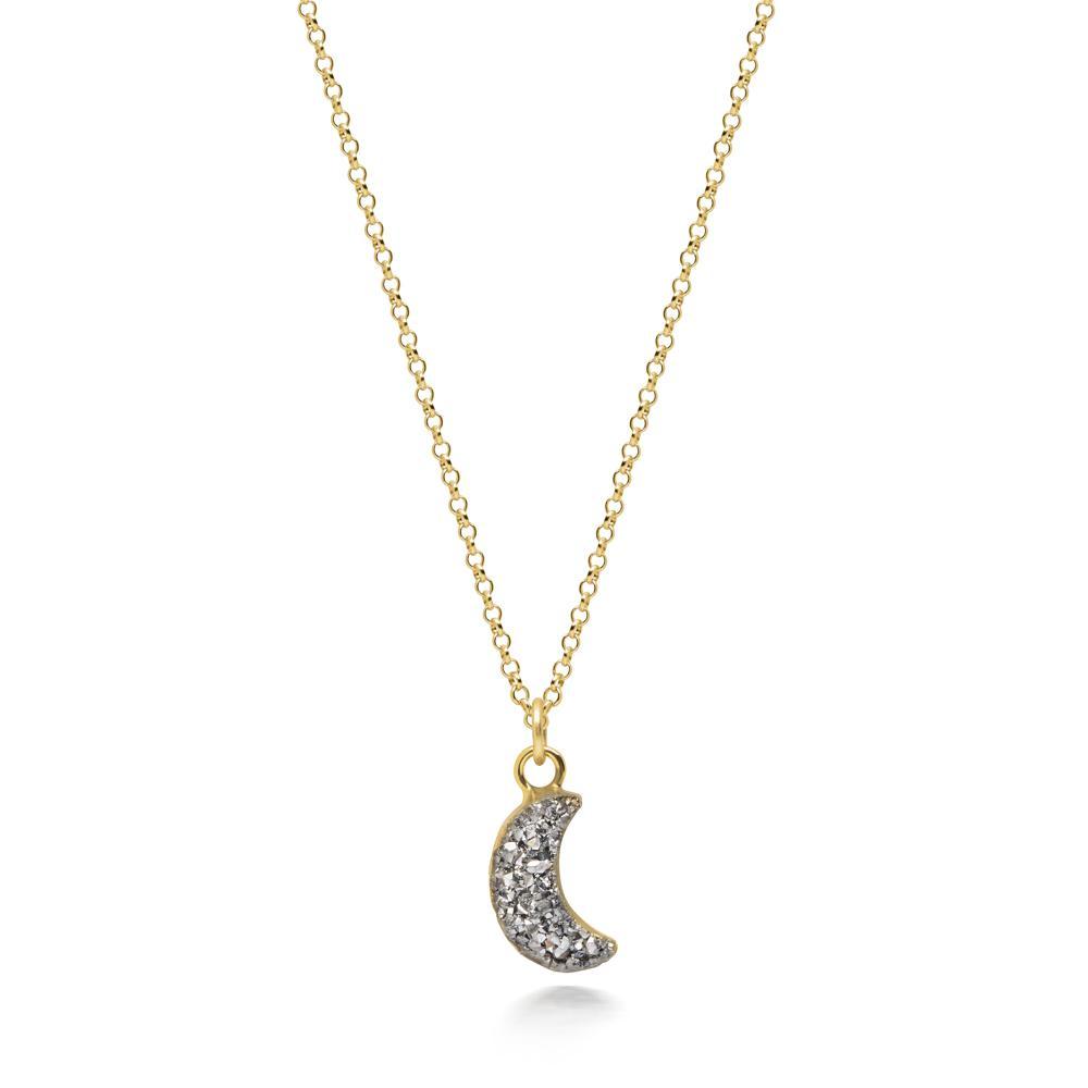 Crescent Silver Druzy Necklace