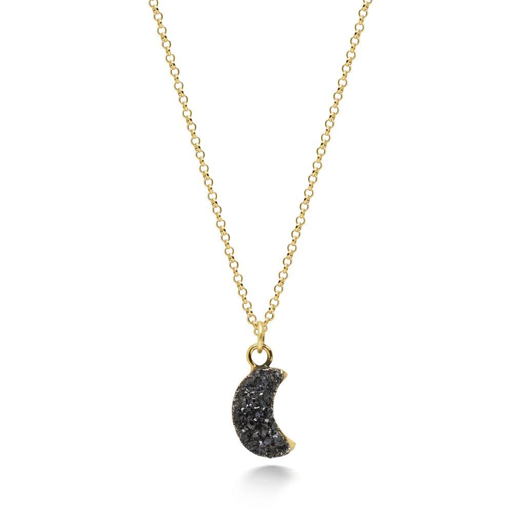 Crescent Black Druzy Necklace