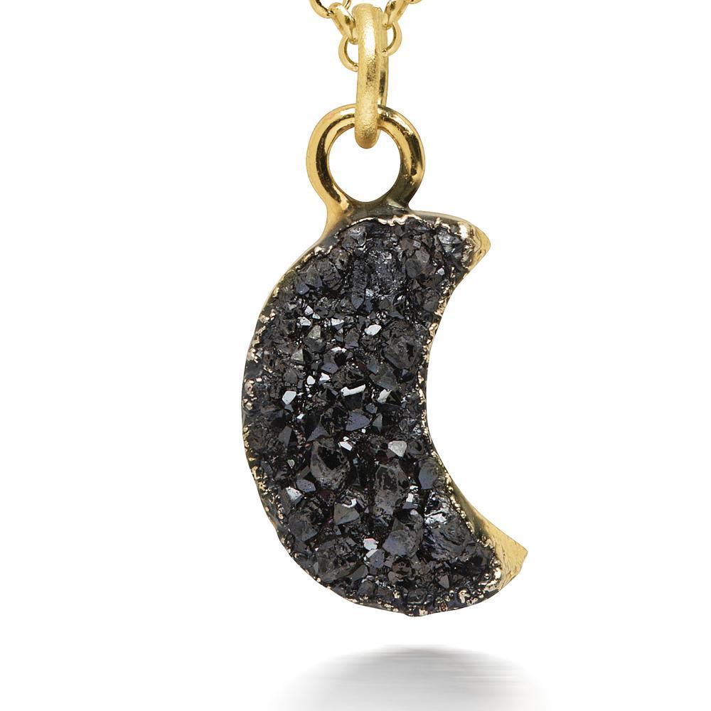 Crescent Black Druzy Necklace