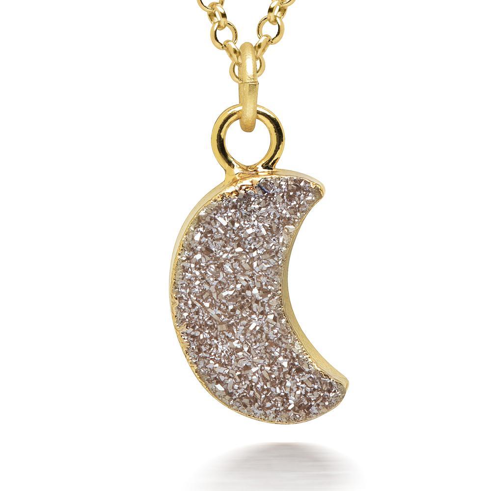 Crescent Grey Druzy Necklace