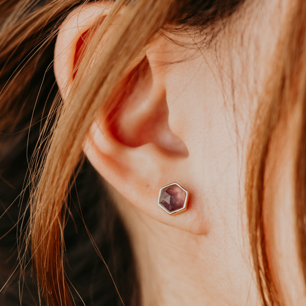 Hex Amethyst Stud Earrings