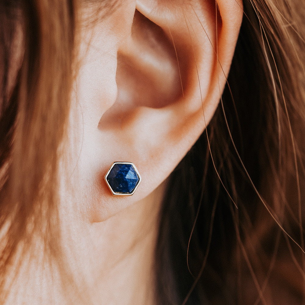 Hex Lapis Stud Earrings